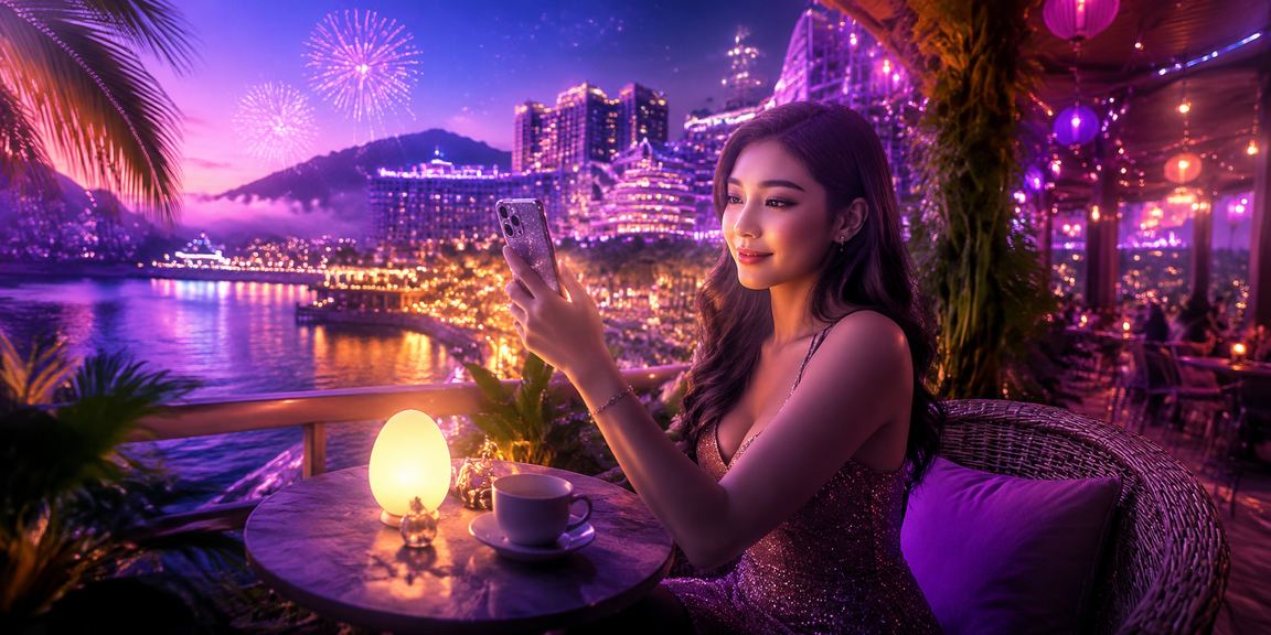 Pengguna mendaftar akaun 1mjudi melalui telefon pintar di Genting Highlands